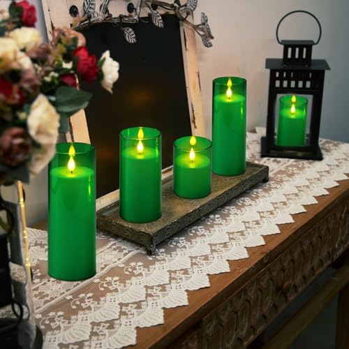 Homemory Green Flickering Flameless Candles, Battery Operated Acrylic LED Pillar Candles with Remote Control and Timer, Set of 5, St. Patrick's Day - Image 7