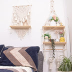 TENEWEE Boho Macrame Hanging Wall Shelf for Plant & Books Display 2-Tier - Image 5