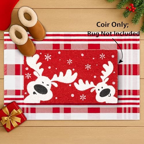 Christmas Welcome Coir Door Mat, 17"x30" Outdoor Front Door Mat, Coconut Fiber Doormat with Slip-Resistant Backing, Holiday Entry Mat with Reindeer Snowflake Design - Image 4
