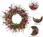 24 Inch Artificial Spring Summer Wreath for Front Door, Colorful Floral Wreath with Red Daisies Lavender and Eucalyptus Leaves, Farmhouse Indoor Outdoor Decor - Image 3