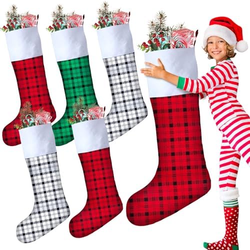Maitys 5 Pcs Jumbo Christmas Stockings 43 Inch,Plaid Style,Multi Color by Maitys