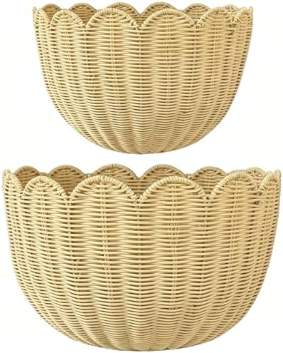 Scalloped Wall Basket 2PCS,Wicker Wall Basket for Home,Bathroom,Kitchen by HAYRICH