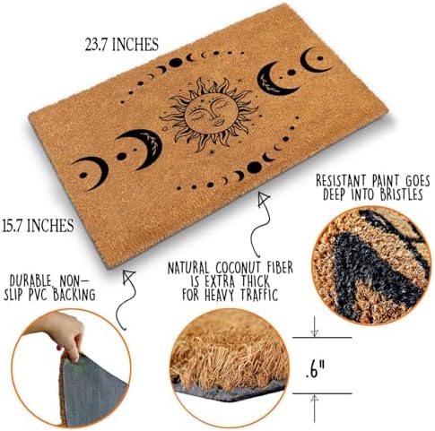 Funny Coir Doormat Sun and Moon Phase Magic Moon Door Mats for Entryway Decor Outdoor Mat with Heavy Duty Front Porch Welcome Mats Entry Natural Coir House Warming Gift Mat 23.7 x 15.7 inch - Image 4