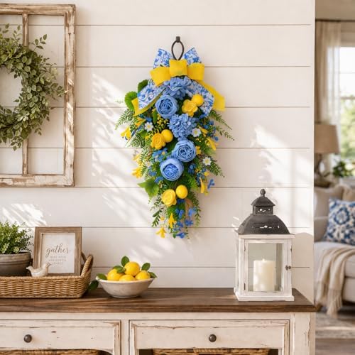 Lemon Teardrop Swag for Front Door, Blue Yellow Summer Door Decorations - Image 4