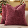 decorUhome Textured Chenille Throw Pillow Covers 26x26 Set of 2 Burgundy by decorUhome