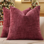 decorUhome Textured Chenille Throw Pillow Covers 26x26 Set of 2 Burgundy by decorUhome