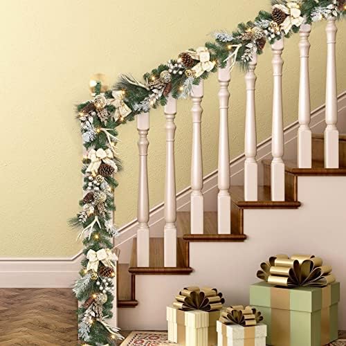 Garvee 6 Feet Christmas Garland with Lights for Mantle, Battery Operated Outdoor Christmas Garlands with Antlers Gold Balls, Prelit Garland Decorations for Fireplace Stair Railing TV Stand - Image 7