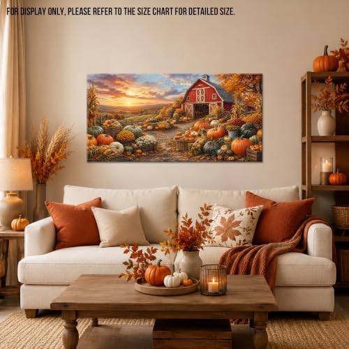 WAXWHELK Farmhouse Fall Canvas Wall Art, Rustic Autumn Pumpkin Barn Painting Pictures Thanksgiving Artwork for Living Room Bedroom Home Decor (30"x60") - Image 2
