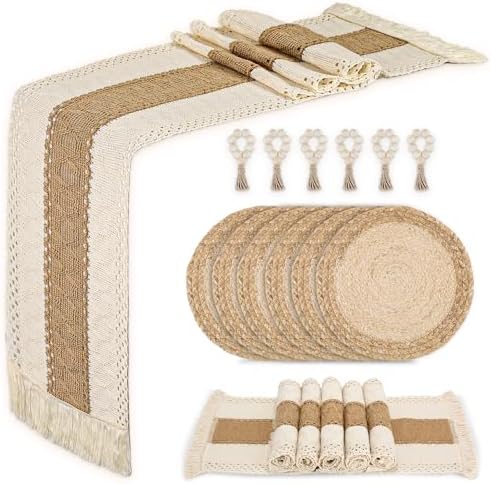 Placemats Set of 6 w/Charger Plates Table Mats Table Runner & Napkin Rings by Zology