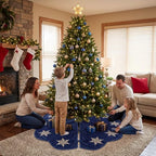 Hollowfly Navy Blue Velvet Christmas Tree Skirt with Sequin Snowflake 48'' - Image 5