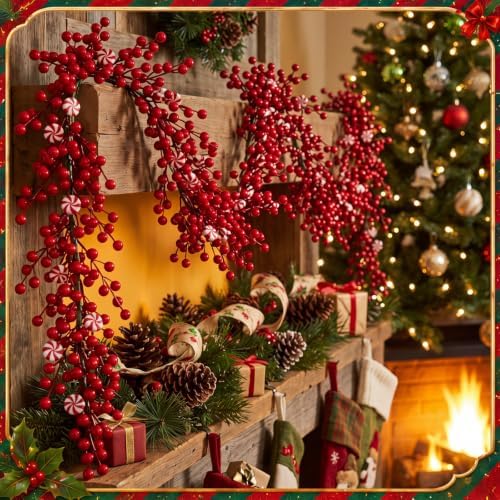 Thiccywoov 6 ft Christmas Candy Cane Garland for Mantel，Red and White - Image 6