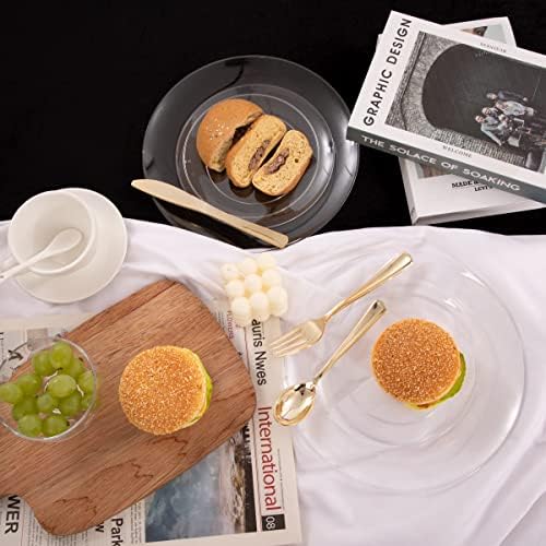 PULOTE 100Pieces Clear Plastic Plates - Premium Heavyweight Plastic Clear Disposable for Wedding&Party Include 50 Dinner & 50 Dessert/Salad Plates - Image 3