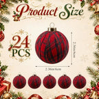 Hollowfly 24 Pcs 2.36 Inch Christmas Tartan Plaid Ball Ornaments Vintage Large Buffalo Plaid Balls Christmas Tree Hanging Ornament Rustic Ball Pendant Hanging Decor for Xmas Tree Party(Red) - Image 2