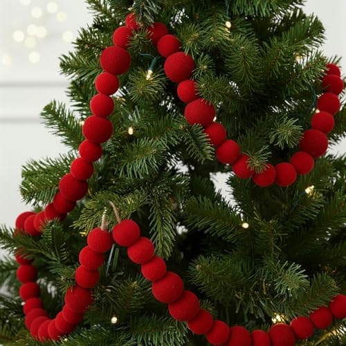 Canlierr 6 Feet Christmas Velvet Bead Garland Flocking Christmas Tree Ornaments Plush Spacer Ornament Xmas Garland Hanging Beads for Xmas Decoration Supplies(Burgundy) - Image 3