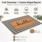 Front Door Mat Combo Set, Hello 100% Coco Coir Welcome Doormat + 28" x 43" Layered Buffalo Black and White Striped Rug, Spring Thanksgiving Porch Entryway Decor Indoor Outdoor Floor Mats - Image 3
