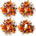 4 PCS Fall Candle Ring Wreaths Artificial Autumn Eucalyptus Candle Wreath with Leaves Berries Flowers Thanksgiving Farmhouse Harvest Wreath Candle Holder for Pillar Candles Table Centerpiece Decor by Unknown