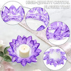 Large Crystal Lotus Tealight Candle Holder for Up to 6" Diameter Pillar Candle Plate Candlestick,Chunky Glass Votive Stand for Wedding, Party, Table Centerpiece Decor and Yoga Meditation (2, Purple) - Image 3