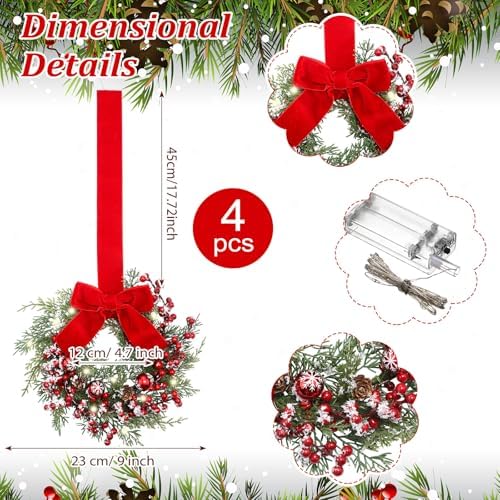 Hoteam 4 Pcs 9 Inch Mini Christmas Wreaths for Cabinets - Image 2