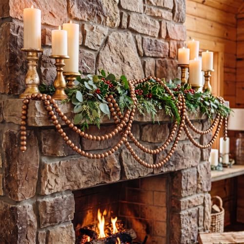 ZenNex 65.6Ft Christmas Wooden Bead Garland 2 Pcs Long Bead String,Deepgold - Image 7