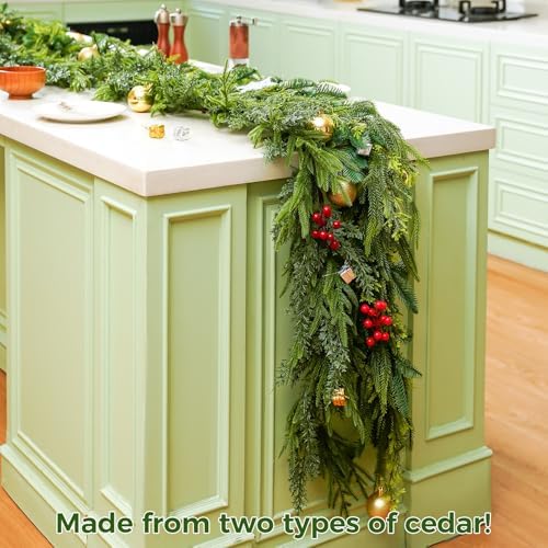 6 Ft Christmas Cedar Garland, Real Touch Pine Garlands, Artificial Realistic Faux Greenery Garland for Xmas Home Fireplace Wall Indoor Outdoor Christmas Decorations (Eriksson Cypress, 6 FT) - Image 2