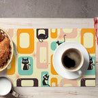 Mid-Century Black Cat Placemats Set of 6, Vintage Starburst Atomic 1950s Abstract Geometric Pattern, Washable, Non-Slip, Heat Resistant, 12x18 Inches - Image 3