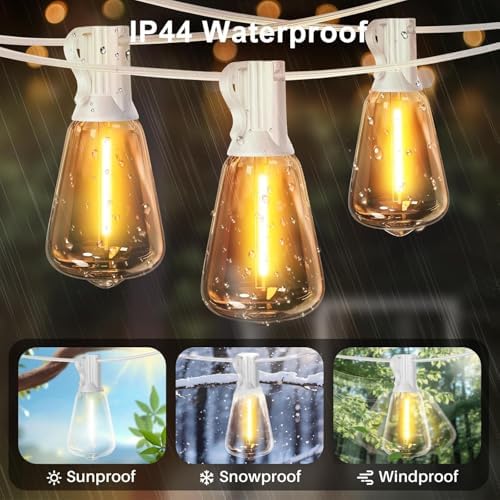 LAMPHOME 4-Pack 26FT Outdoor Patio Lights, 2700K Warm White String Lights 12+1 LED Waterproof Shatterproof Edison Bulbs, Dimmable with Timer for Garden Backyard Yard Hanging Lighting - Image 2