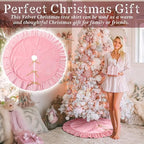 Velvet Christmas Tree Skirt, 60 Inches, Bow Style, Pink - Image 4