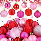 Lunmon 64 Pcs Christmas Ball Ornaments Red Pink and Hot Pink Xmas Bulbs by Lunmon