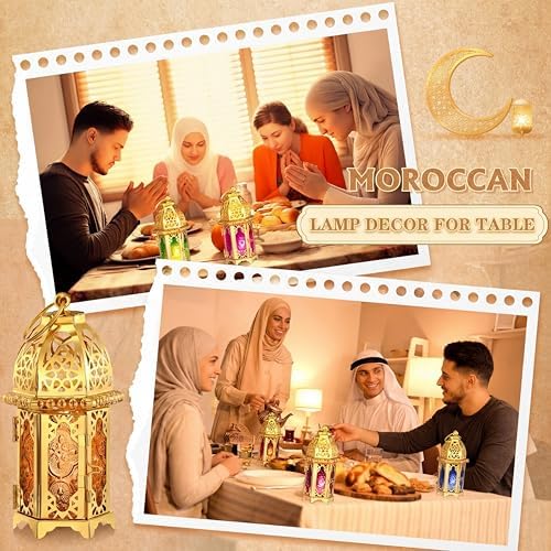 Mumufy 6 Pcs Moroccan Lanterns Ramadan Lantern Eid Mubarak Decoration,Gold - Image 5