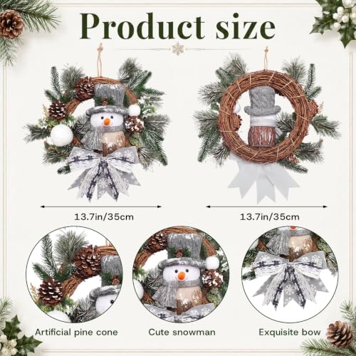 Suncalla 20" Christmas Snowman Wreath Winter Door Wreaths for Front Door - Image 3