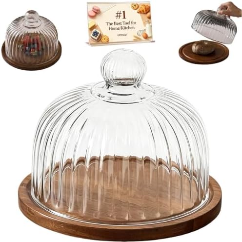 Glass Pumpkin Cloche with Wood Base, Decorative Glass Display Dome Tray by Unknown