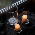 Set of 3 Hand Blown Glass Hurricane Candle Holders, Clear Seeded Bubbles Cylinder Pillar Candle Vases in 5/7/8 Inch, Farmhouse Table Centerpieces for Living Dining Kitchen Island - Image 6