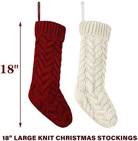 LIBWYS Knit Christmas Décor Stockings with Name Tags, 4 Pack 18" Large Cable Xmas Stockings Classic Burgundy Red Ivory White Chunky Hand Decoration Stockings - Image 5
