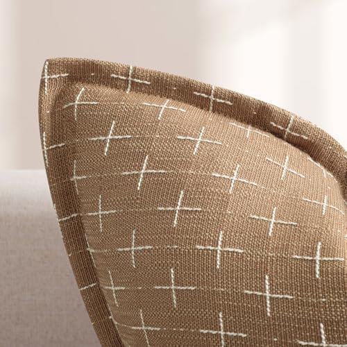 ZWJD Throw Pillow Pillow Covers 22x22 Set of 2 Soft Polyester Textured Pillow Covers with Stylish Flange Edge Cozy Farmhouse Throw Pillows for Couch Bed Sofa Living Room Camel - Image 2