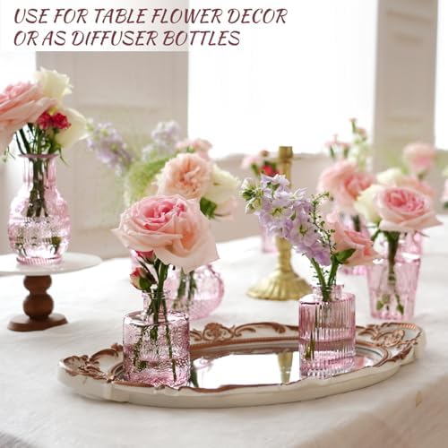 Pink Glass Bud Vase Set of 22, Small Vases for Flowers, Clear Glass Vases for Centerpieces, Mini Bud Vases in Bulk Rustic Wedding Decorations, Centerpieces, Vintage Look Home Table Flower Decor - Image 6