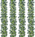 Waipfaru 4Pcs Eucalyptus Garland, 5.9FT Greenery Garland, Green Garland with Flowers, Artificial Faux Silver Dollar Eucalyptus Leaves Vines for Table Home Wedding Mantle Party Indoor Outdoor Decor by Waipfaru