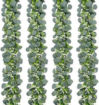 Waipfaru 4Pcs Eucalyptus Garland, 5.9FT Greenery Garland, Green Garland with Flowers, Artificial Faux Silver Dollar Eucalyptus Leaves Vines for Table Home Wedding Mantle Party Indoor Outdoor Decor by Waipfaru