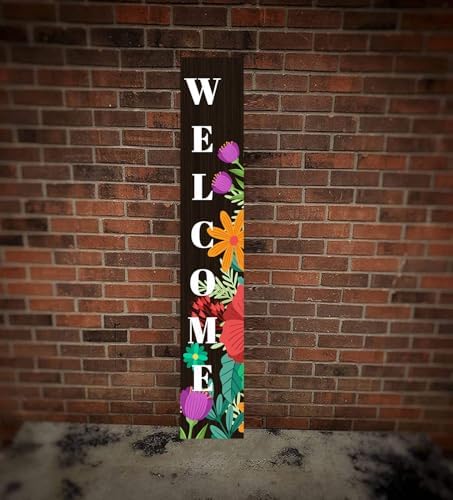 Spring Flowers Welcome Sign for Front Door Outdoor Porch Sign Home Decor Porch Standing Welcome Yard Sign Wood Door Sign Tall Summer Welcome Garden Sign Seasonal Wall Decorations for Outside Patio - Image 3
