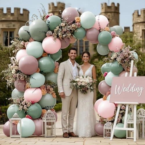 Pink Green Balloon Arch with Artificial Flowers Double Stuffed Dusty Light Pink Sage Green Balloon Garland Kit Eucalyptus Leaves for Baby in Bloom Birthday Bridal Shower Wildflower Party Decorations - Image 6