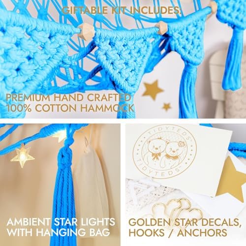 TIDYTEDS Macrame DreamLights Boho Stuffed Animal Storage Net Hammock Extra Large Plush Toy Storage Holder For Small Or Large Plushies BLUE - Image 2
