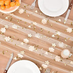 Beige Wildflowers Table Runner Gauze Floral Birthday Party Home Table Decor - Image 4