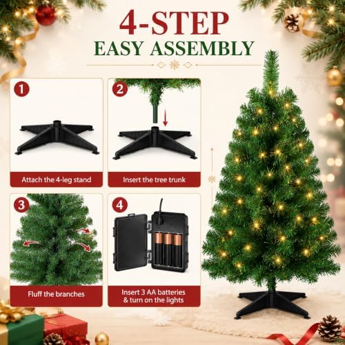 XXYYZZ 3FT Pre-lit Artificial Christmas Tree with 50 LED Lights （11 Modes） - Image 6