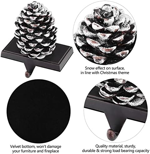MCEAST 2 Pack Christmas Stocking Holders Pinecone with Snowflake Xmas Stocking Hangers Clips Mantle Hooks for Christmas Decoration - Image 3
