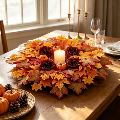 26Inch Fall Wreaths for Front Door, Autumn Door Wreath with Pumpkin,Rose,Berries for Indoor Outdoor Decor Thanksgiving Harvest Festival Celebrations - Image 6
