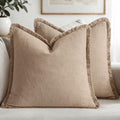 MIULEE Boho Linen Fringe Decorative Euro Throw Pillow Covers Camel 24x24 by MIULEE