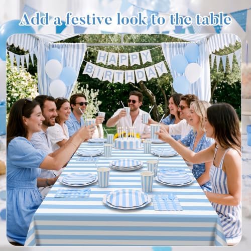 Funnymoom 434 Pcs Blue Striped Party Decorations Paper Plates Serves 48 - Image 5