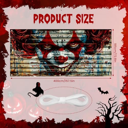 Halloween Garage Door Decorations Scary Clown Garage Door Banner Cover 6x13 Ft Rusty Horror Spooky Joker Extra Large Halloween Party Backdrop Decor Outdoor Holiday Background Sign Supplies - Image 7