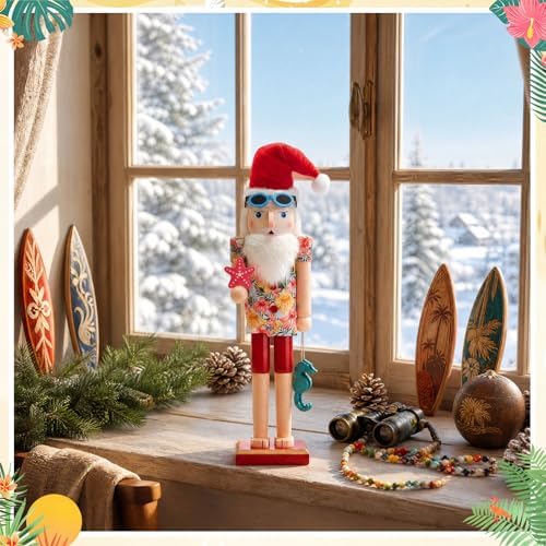 Blosssound 15" Christmas Hawaii Nutcracker Decor Wooden Hawaii Starfish - Image 2