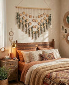 Macrame Leaf Wall Hanging Fake Eucalyptus Decor with 2-Piece Wood Slices Wall Decor Large for Bathroom Bedroom Kitchen, Artificial Wall Hanging Plants，Boho Wall Art - Image 2