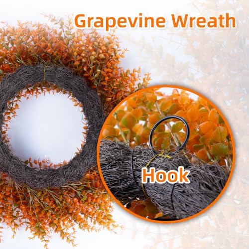 26" Autumn Fall Wreath with Orange Eucalyptus Leaf for Front Door/Outdoor - Image 5